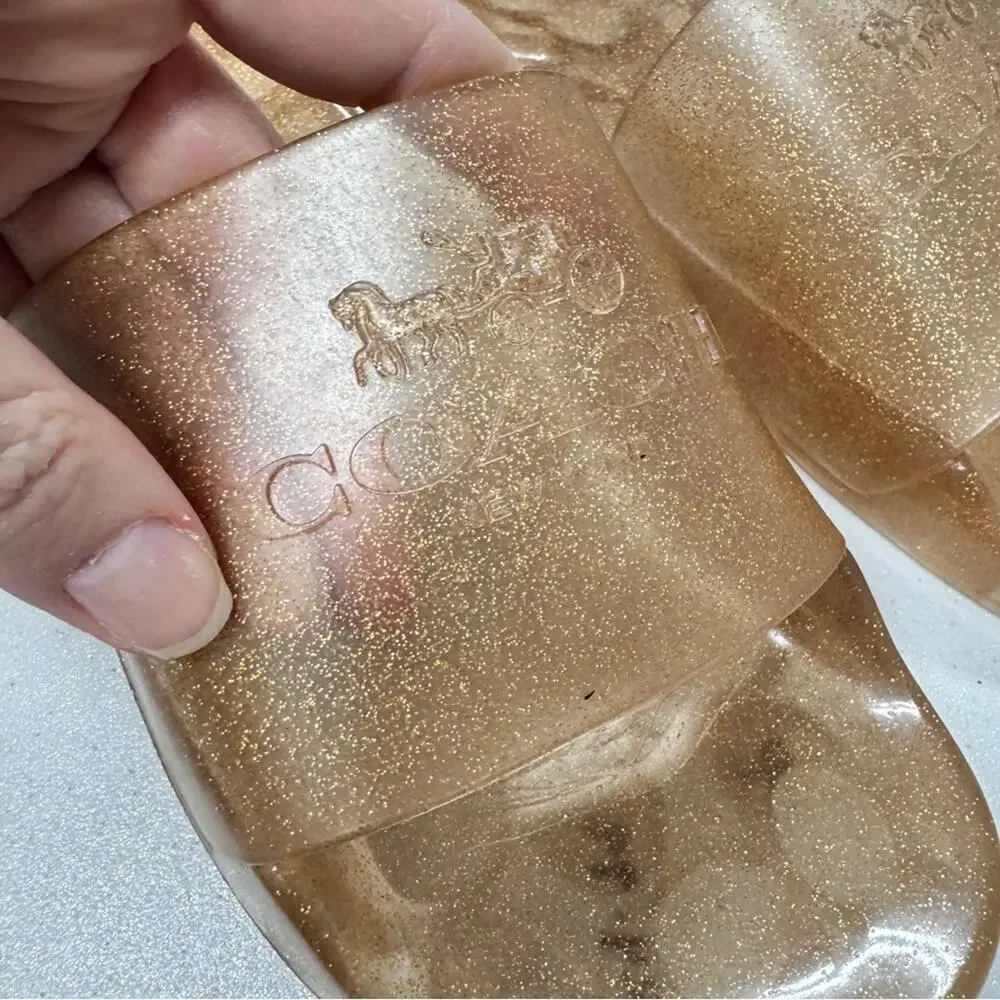 Coach Pink Champagne Jelly Slides Women’s 5 Flat Sandals Beach Pool Vacation